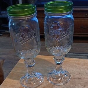 Ball Mason Jar Goblets with Green Lids
